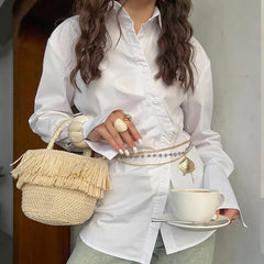 LIZAKOSHT  -  2026 Spring Autumn Fashion Solid Split Design Shirt for Women Lapel Long Sleeve Spliced Single Breasted Slimming Shirts Female