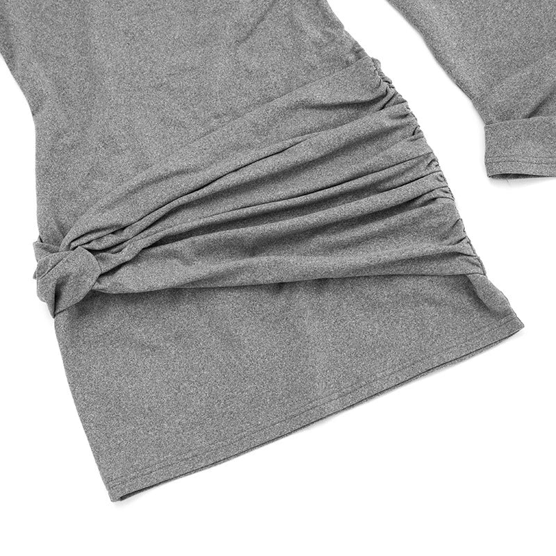 LIZAKOSHT  -  Women's Autumn Obliques Shoulder Long-sleeved Ruched Bodycon Solid Casual Women Mini Dresses Elegant Party Vestidos 2026