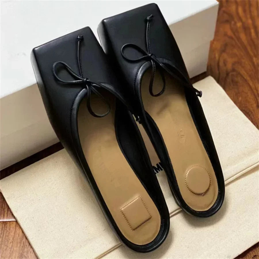 LIZAKOSHT  -  Fashion Square Toe Women Slippers High Heel Dress Pumps Red Shoes Woman Luxury Bowknot Ladies Sandals Runway Mules
