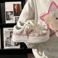 LIZAKOSHT  -  Sweet Pink Shoes for Women PU Leather Fashion Collegiate Style Women Sneakers Casual Versatile Kawaii Ladies Shoes