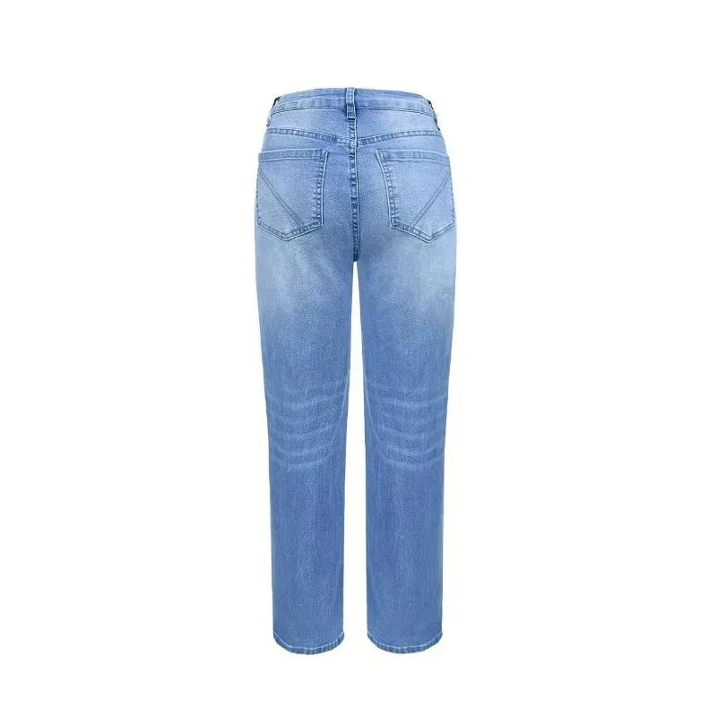 LIZAKOSHT  -  Womens Jeans Y2k Jeans Baggy Jeans Button Detail Design Straight Leg Denim Pants Comfortable Loose Trousers