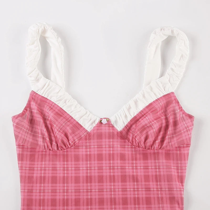 LIZAKOSHT  -  Two-Piece Set Plaid Print Y2K Sexy Camisole and Shorts Outfits for Women Clubwear 90s Fashion Korean Summer Suits