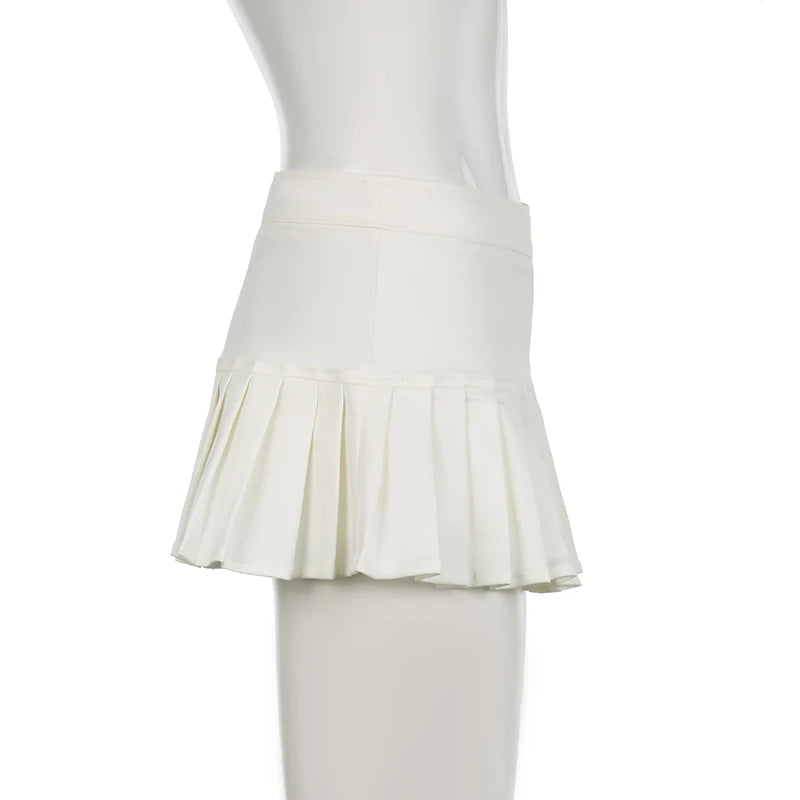 LIZAKOSHT  -  Sexy Low Waisted Pleated Skirts for Women Solid Y2K Aesthetic Korean Bottoms Clubwear Fashion 90s Cute Outfits