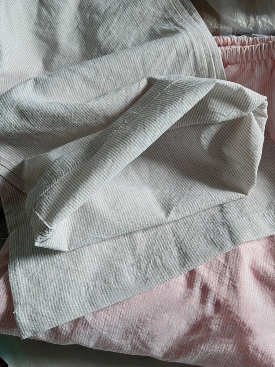 LIZAKOSHT  -  Pink Striped Drawstring Casual Pants Summer Elastic High Waist Cotton Thin Loose Trousers Women Casual Simple Sweet Home Pants