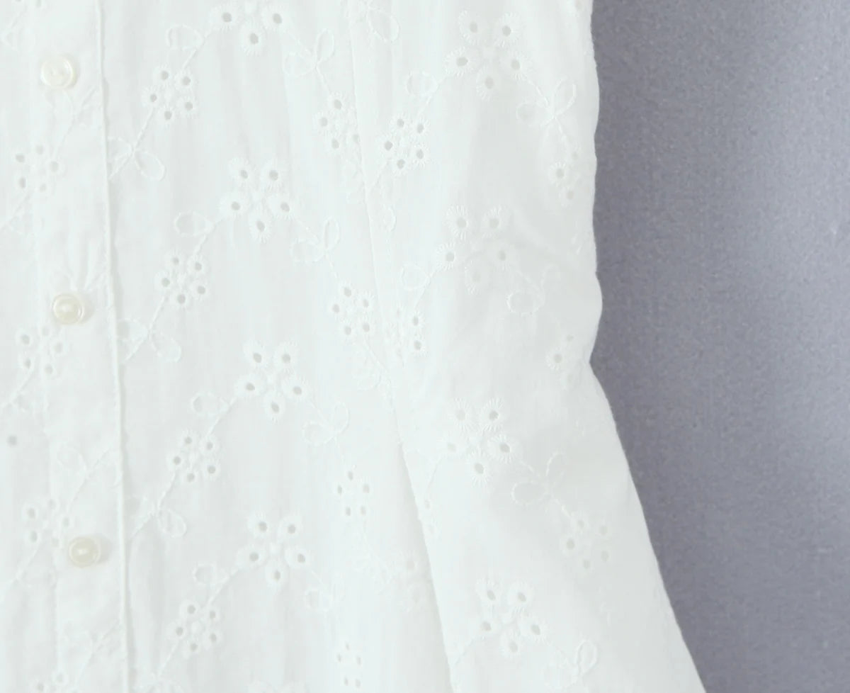 LIZAKOSHT  -  French Style Mini Dresse Hollow Out Women Summer White 100% Cotton V-neck Sexy Party Vocation Casual Ladies Dress Vestidos New