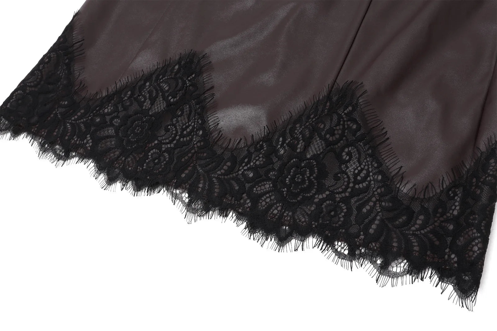 LIZAKOSHT  -  Patchwork PU Leather Lace Women Skirt Brown High Waist Mini Skirt Female Autumn Winter New Elegant Party Streetwear