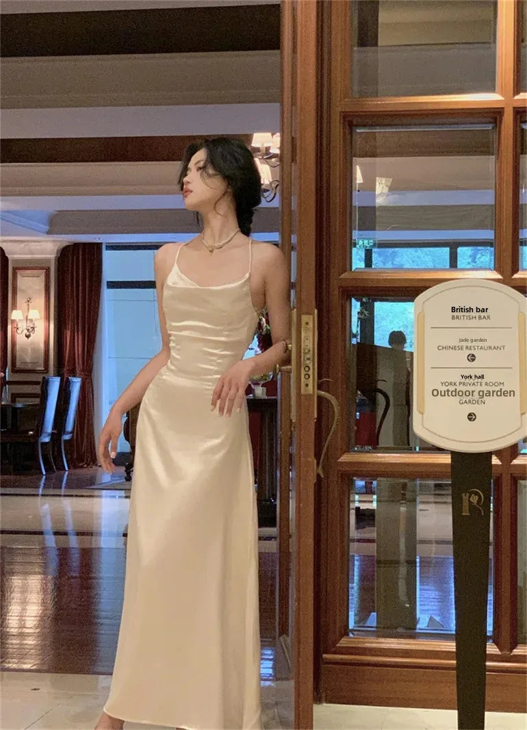 LIZAKOSHT  -  Pure Desirable Sexy Backless Strap Dress Women's Slim Fit Summer Beach Long Dress Sleeveless Waist Cinched Holiday Style