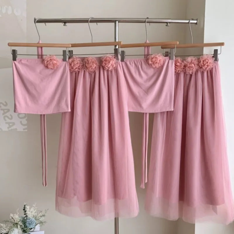 LIZAKOSHT  -  Summer 2024 Women's Pink Light Gown Morning Gown High-end Light Luxury SexyTemperament Celebrity Plunge Dress Two Piece Set