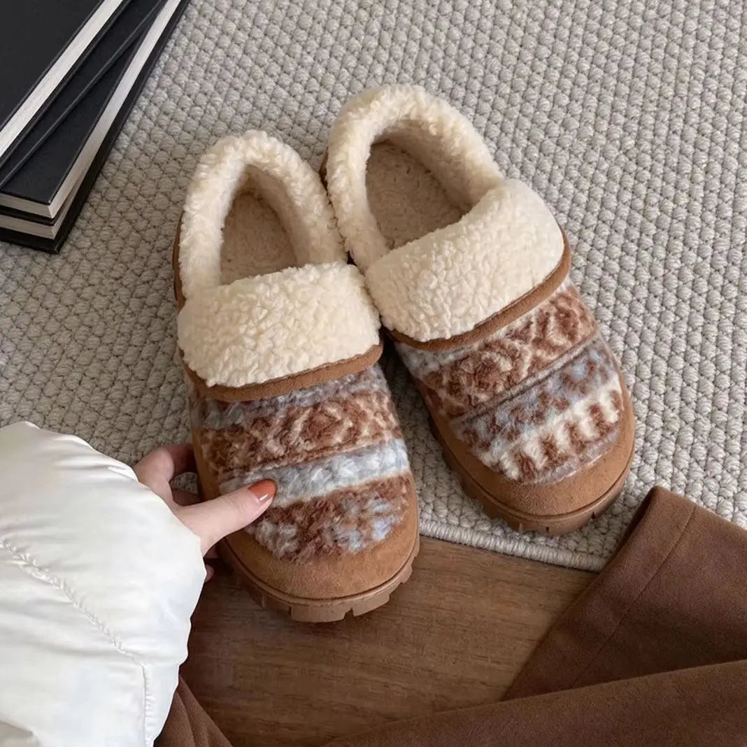 LIZAKOSHT  -  Vintage Fleece Women's Fashion Outerwear Fair Isle Print Warm Soft Cute Versatile Winter Boots Christmas