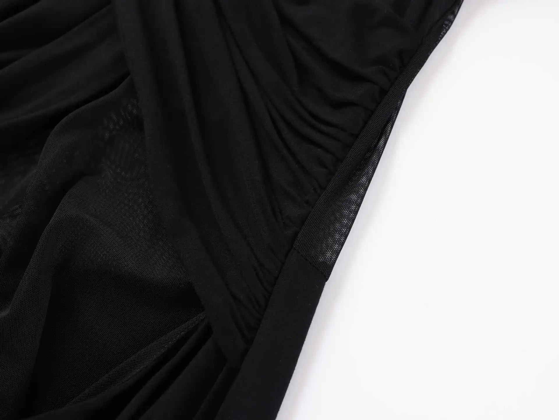 LIZAKOSHT  -  New Women Long Sleeve See Through Sexy Solid Color Elegant Pleated Dress