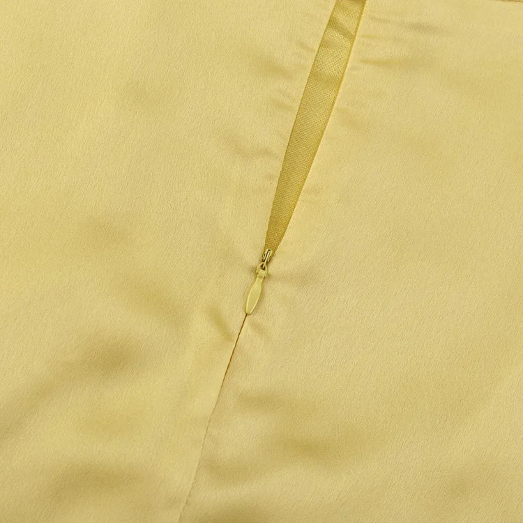 LIZAKOSHT  -  Satin Yellow Maxi Skirt for Women – High Waist Slim Fit Pocket Design Draped Silky Long Skirt Elegant Summer Outfit