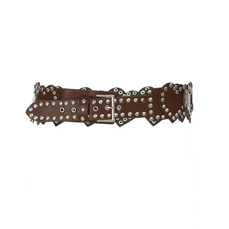 LIZAKOSHT  -  Sweetown Fashion Chic New Pu Rivet Heart-Shape Women’s Belt Cute Y2k Spliced Design All-Match Trendy Accessories Exquisite