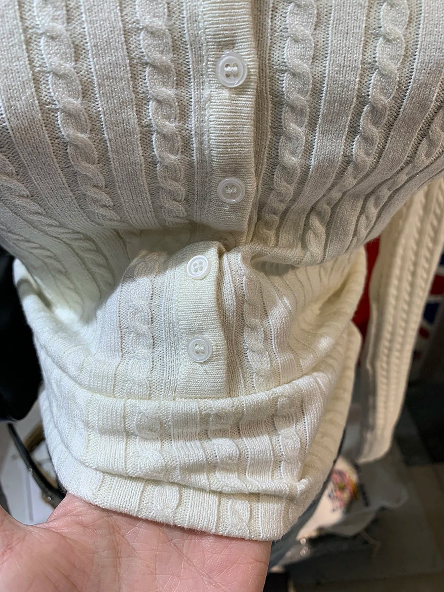 LIZAKOSHT  -  Twist Flower Buttons Knitwear Woman Autumn O-neck Long Sleeve Knitted Slim Pullovers Casual Simple Solid Baisc Sweater Y2k Tops