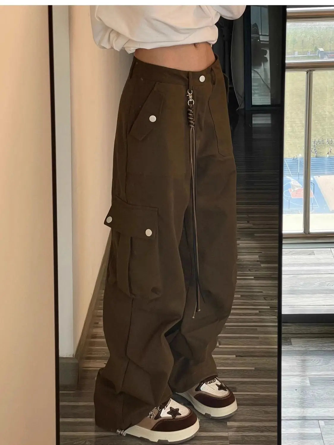 LIZAKOSHT  -  Autumn New American Style Retro Hiphop Pocket Cargo Pants for Women Autumn New Straight Loose Casual Pants for Women