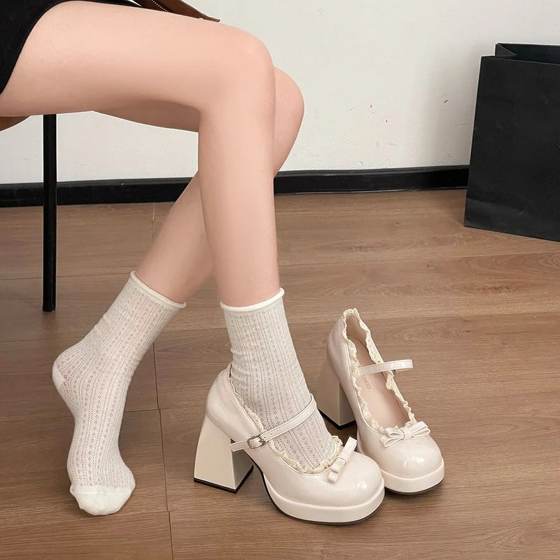 LIZAKOSHT  -  Designer Platform High Heel Women's Mary Jane Shoes Fashion Butterfly-knot Lace Shoes New Spring Autumn Wedding Party Shoes
