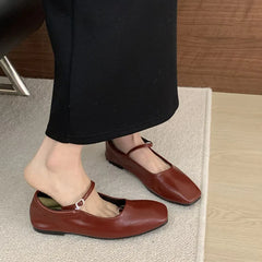 LIZAKOSHT - Spring Women Red White Flat Shoes Fashion Round Toe Ladies Soft Sole Dress Ballerinas Shoes Casual Outdoor Elegant Mary Jane Sho
