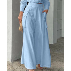 2024 Women Solid Long Sleeve Ruched Crop Shirt & High Waist Pants Work Suit Sets Female V-Neck Top 2 Pieces Suit Sets Casual