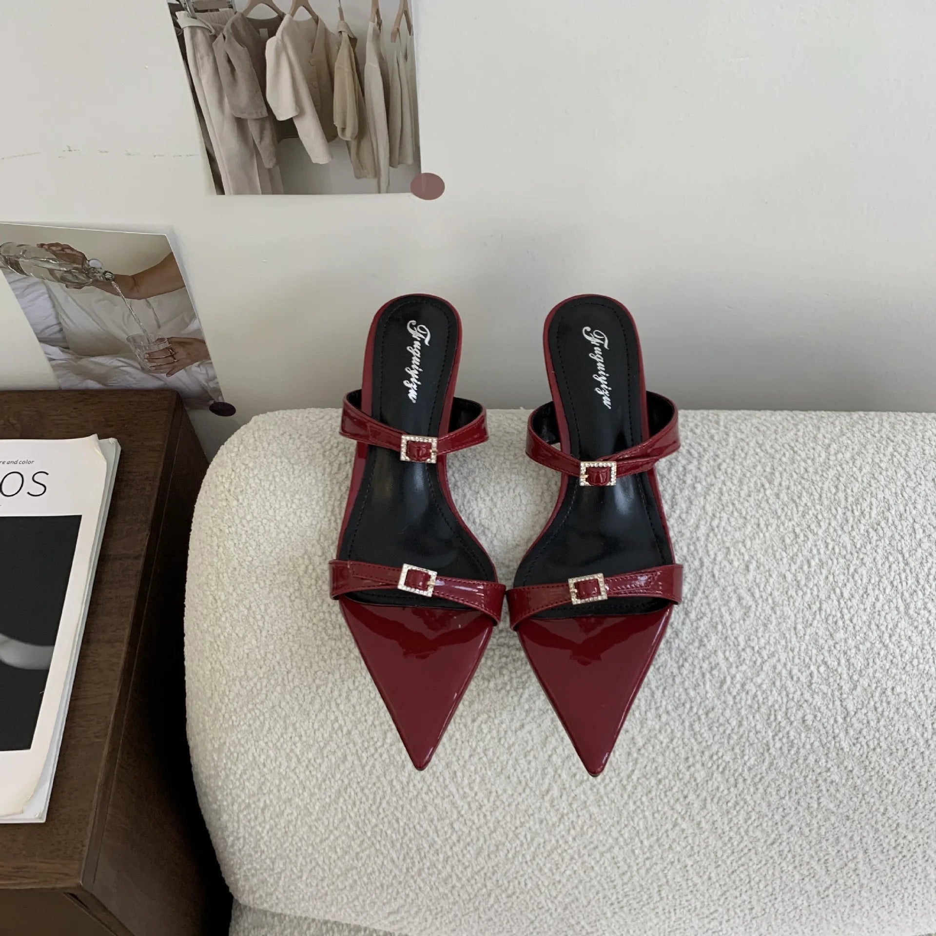 LIZAKOSHT  -  Slippers Women Summer Shoes Thin Heels Slides Heeled Mules Jelly Flip Flops Low Pantofle Pointed Toe Silver High Glitter 2024 Fa
