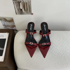 LIZAKOSHT  -  Slippers Women Summer Shoes Thin Heels Slides Heeled Mules Jelly Flip Flops Low Pantofle Pointed Toe Silver High Glitter 2024 Fa