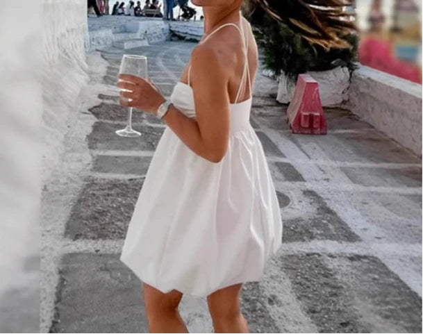 LIZAKOSHT  -  Sexy White Suspender Skirt Women's Seaside Chest Wrap A-word Skirt Short Women's Clothing