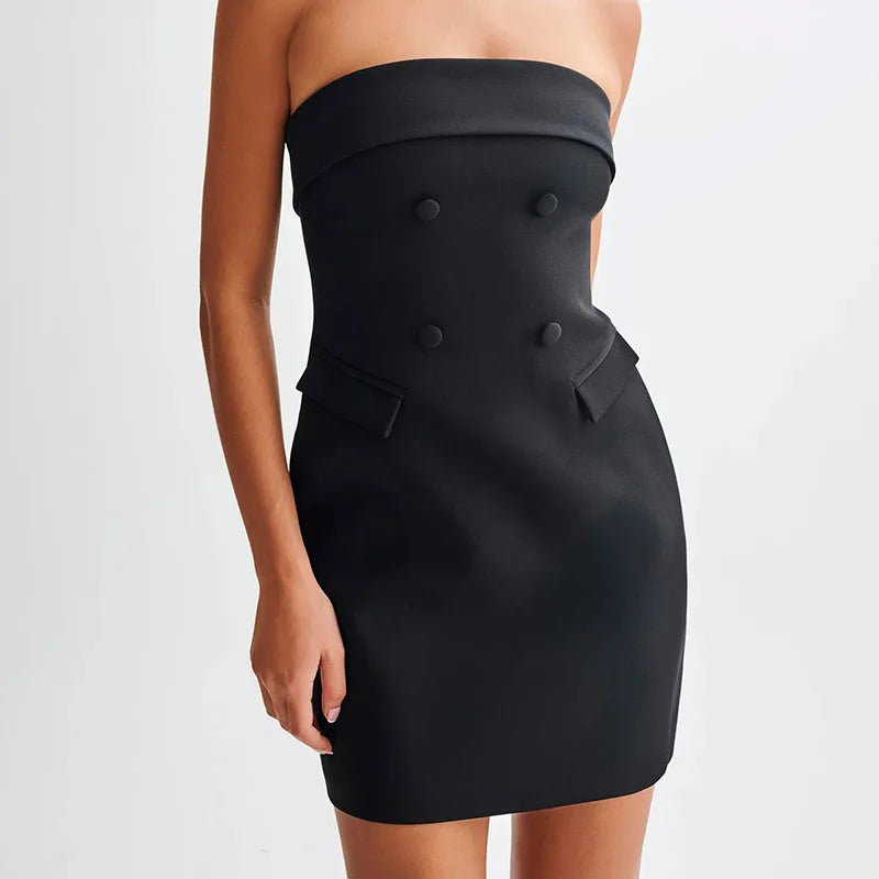 LIZAKOSHT  -  Summer Tube Top Short Skirt Backless Slim Temperament Elegant Women's Dress