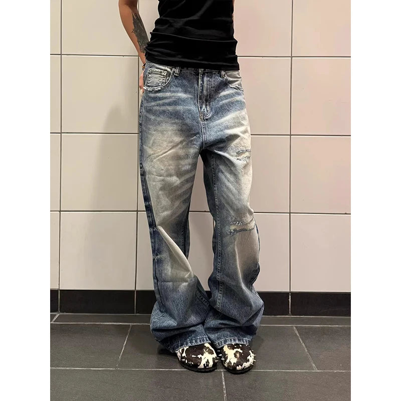  LIZAKOSHT  -  Blue Vintage Y2k Women Jeans Wash Harajuku Low Waist Japanese 2000s Style Denim Pants Baggy American Streetwear Summer