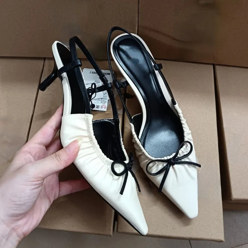 LIZAKOSHT  -  Elegant Women High Heels Shoes Autumn Bow Decoration Pointed Back Strap Brand Weddings Bridals Pumps Chic Ladies Stiletto