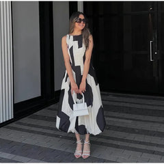 LIZAKOSHT  -  Elegant Chic Long Dress Women 2025 New Summer Fashion Sexy Sleeveless Round Neck Vest Midi Dresses Office Lady Casual Vestidos