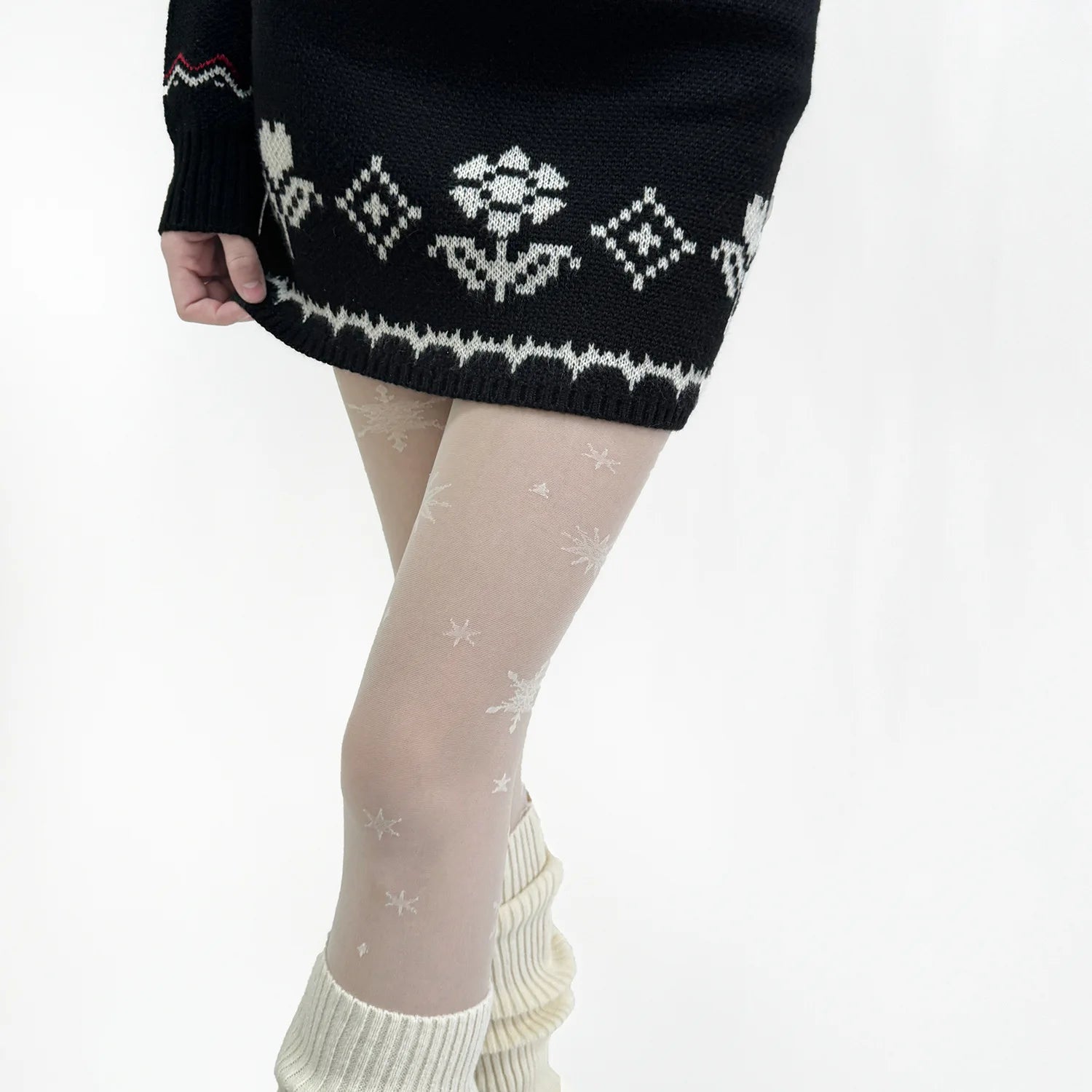 LIZAKOSHT  -  White Snowflake Jacquard Women's Pantyhose Personalized Winter Fashion Sexy Tights for a Festive Atmosphere