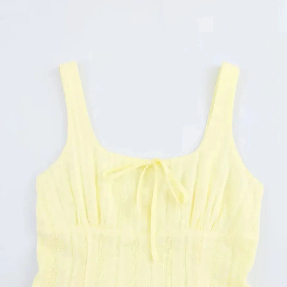 LIZAKOSHT  -  Elegant Long Dress For Women Lace Up Sleeveless Square Neck Dresses 2025 New Summer Chic Casual Simple Vacation Beach Midi Dress