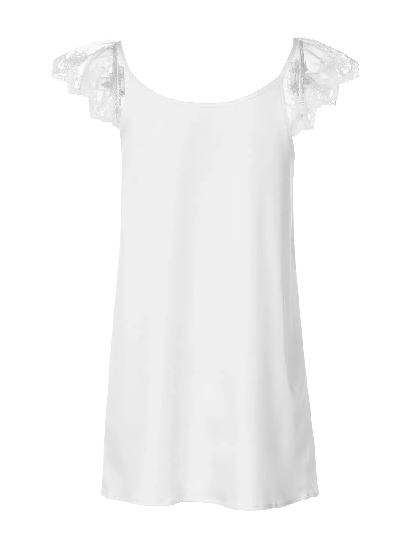 LIZAKOSHT  -  Elegant Lace Patchwork Mini Dress Women Sexy Solid Short Sleeve Lace Up Loose Short Dresses Summer Lady Daily Holiday Gown