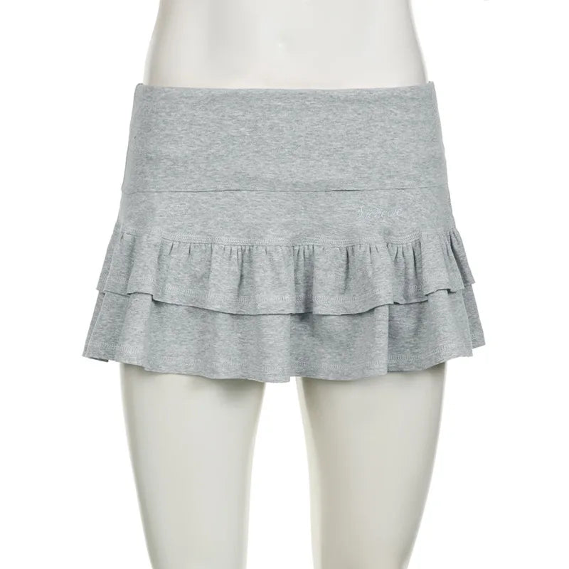 LIZAKOSHT  -  Sexy Ruffles Slim Mini Skirt Y2k Solid A-Line Skirt Sports Gym Golf Pant Skirts 2024 New Streetwear Low-Waisted Skirts For Women
