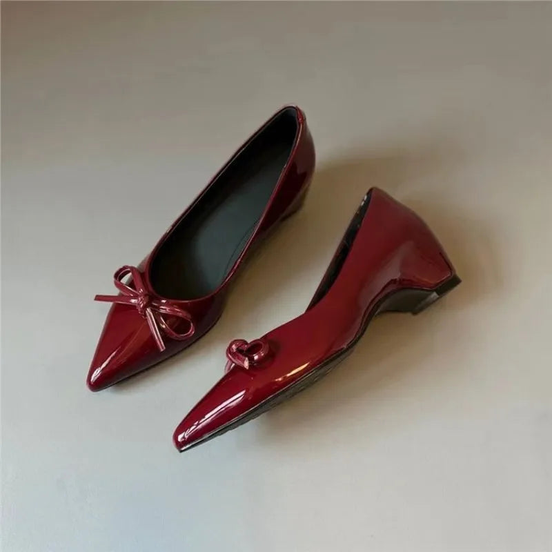 LIZAKOSHT  -  French Mary Jane High Heels Women Pointed Toe Patent Leather Shallow Mouth Bow knot Elegant Dress Pumps Zapatos Mary Jane
