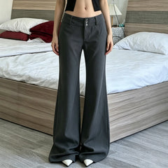 LIZAKOSHT  -  Y2K American Old Money Three Button Low Waist Slimming Slightly Flared Suit Pants Women Low Waist Loose Floor Hugging Wide Leg