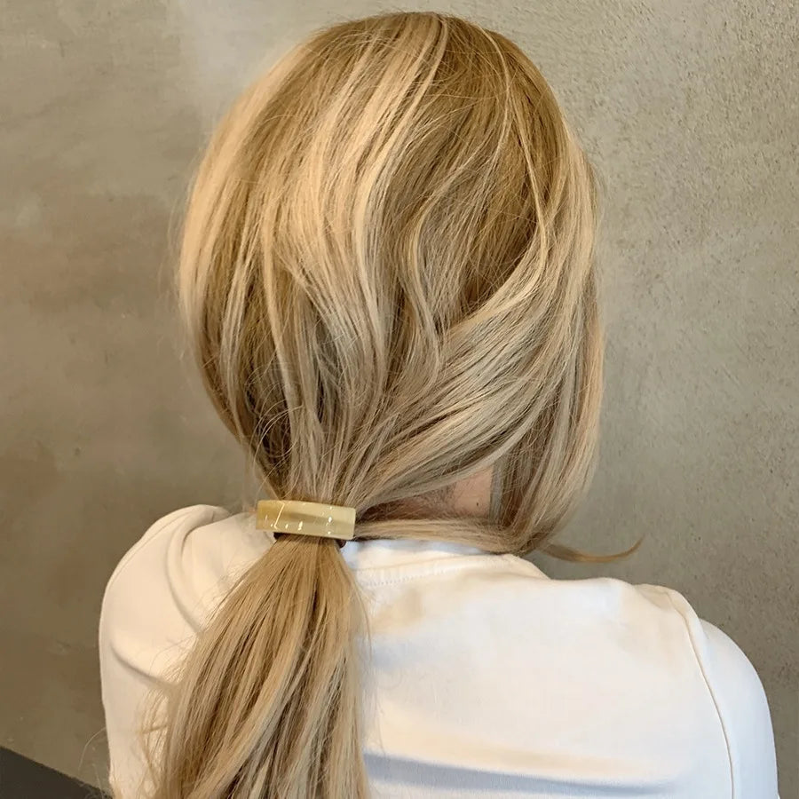 LIZAKOSHT  -  1PC Design Rectangle Curved Acetate Hair Bands france Low Ponytail Beige Hair Rope Simple