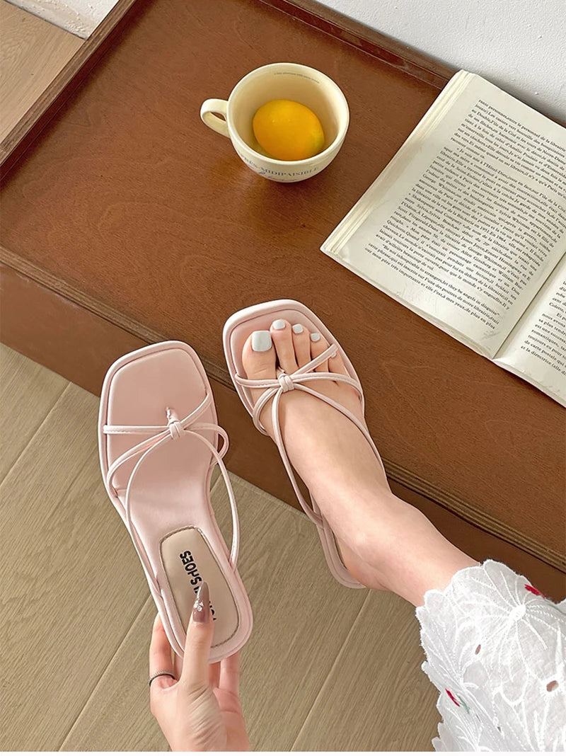 LIZAKOSHT  -  Designer Summer Women Wedges Heel Clip Toe Slippers Concise Narrow Band Slide Ladies Outdoor Party Dress Sandalias