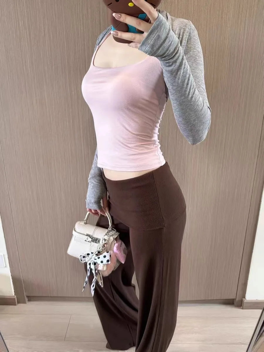 LIZAKOSHT  -  Women Long Sleeve Cropped "Take A Walk" Fitted Arm Warmers Tencel Wool Wrap Tee