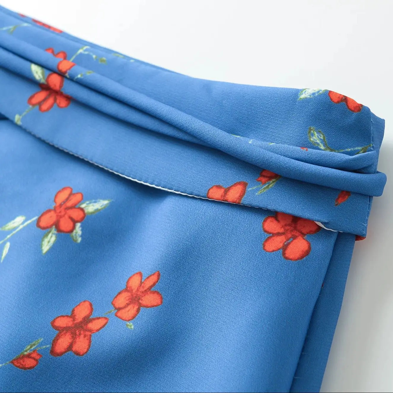 LIZAKOSHT  -  Summer Girl Bandage Lacing Up Sashes Ruched Waist Blue Floral Print Mini Skirts Fashion Women Zip up Waist A-lined Short Skirts