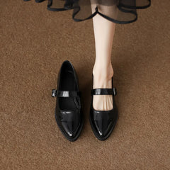 LIZAKOSHT  - Patent Leather Buckle Strap Oxfords Woman Pointed Toe Shoes Low Heel Flats Ladies Mary Janes Lolita Derby Loafers Femme Sneakers
