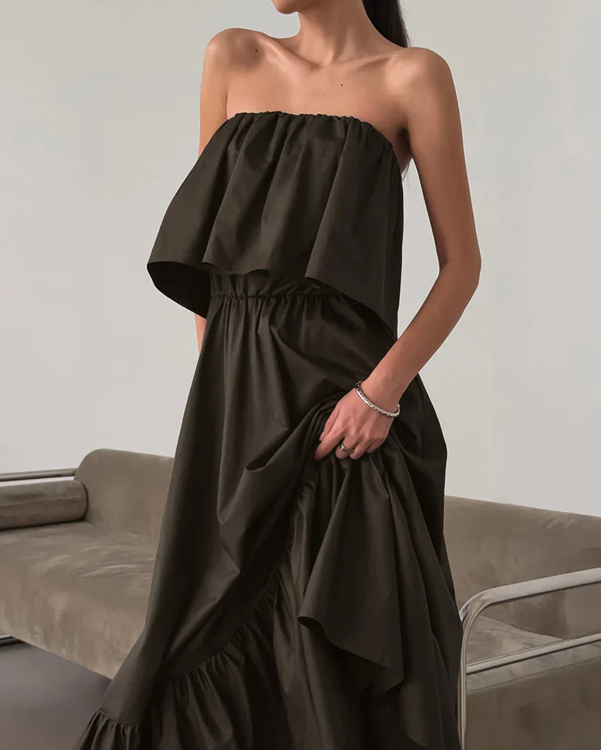 LIZAKOSHT  -  Spring and Summer New French Ruffle Edge Fashion Tube Top Temperament Dress Women's Commuter Elegant Long Dress