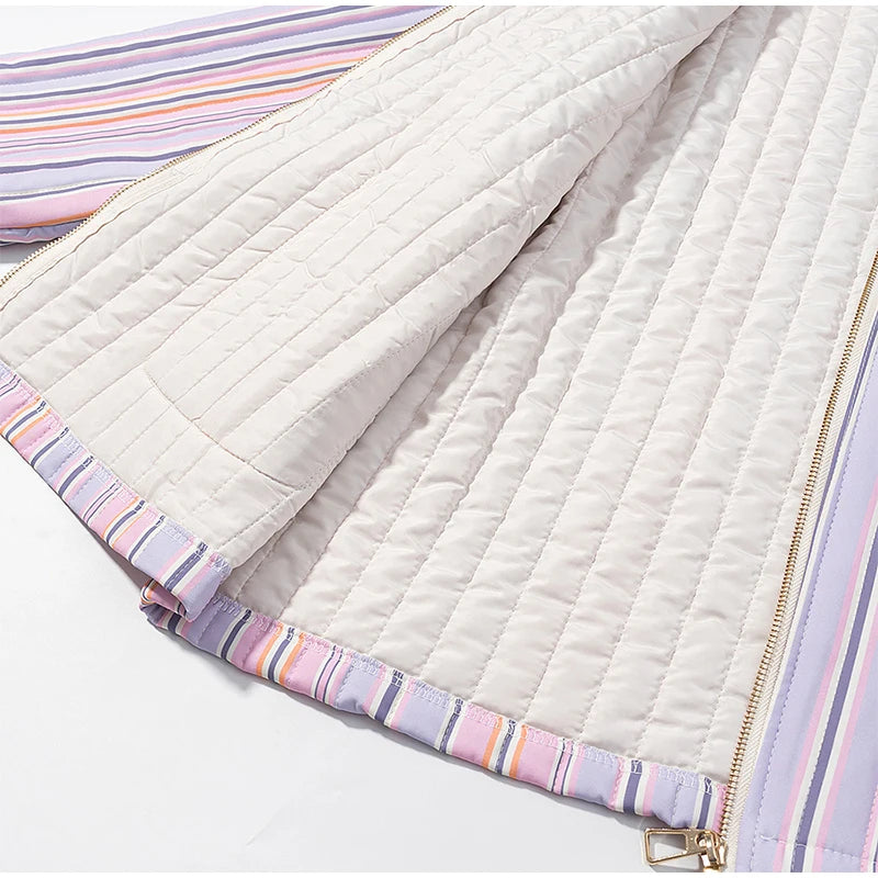 LIZAKOSHT  -  Chic Colorful Striped Lapel Collar Jacket Women Full Sleeve Zipper Patch Pockets Coat 2025 Autumn Female Chic Casual Outerwear