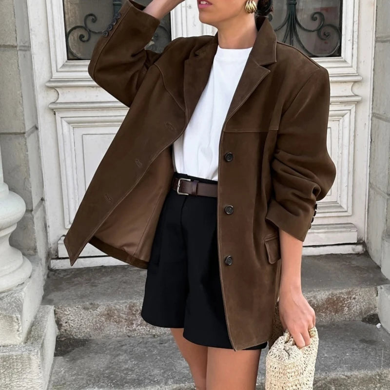 LIZAKOSHT  -  Women Spring Vintage Jacket Coat Fashion Women Turn Down Collar Jacket Femme Streetwear Tops Clothes