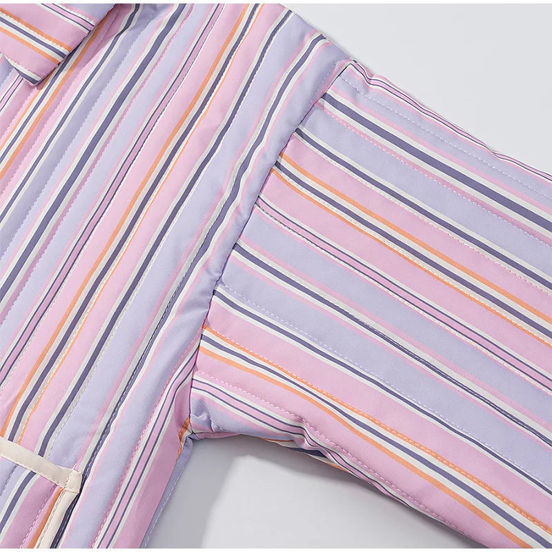 LIZAKOSHT  -  Chic Colorful Striped Lapel Collar Jacket Women Full Sleeve Zipper Patch Pockets Coat 2025 Autumn Female Chic Casual Outerwear