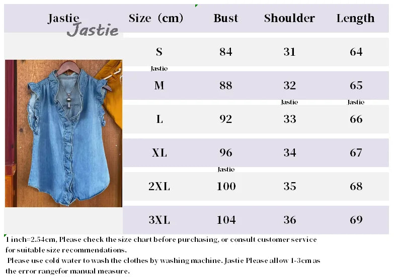 LIZAKOSHT  -  2024 Summer New Women's Ruffled Denim Shirt Sleeveless Vest Tops