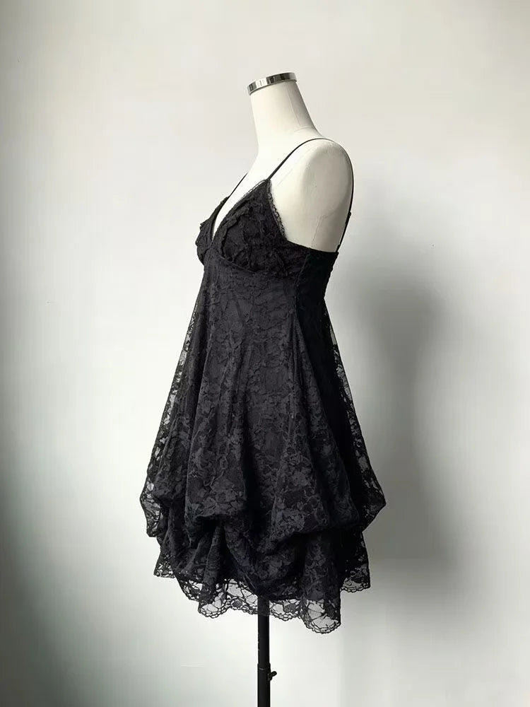 LIZAKOSHT  -  Japanese Vintage Style Strap Dress Women Korean Fashion Black Lace Cami Dresses Summer Sweet Patchwork New One Piece Dress