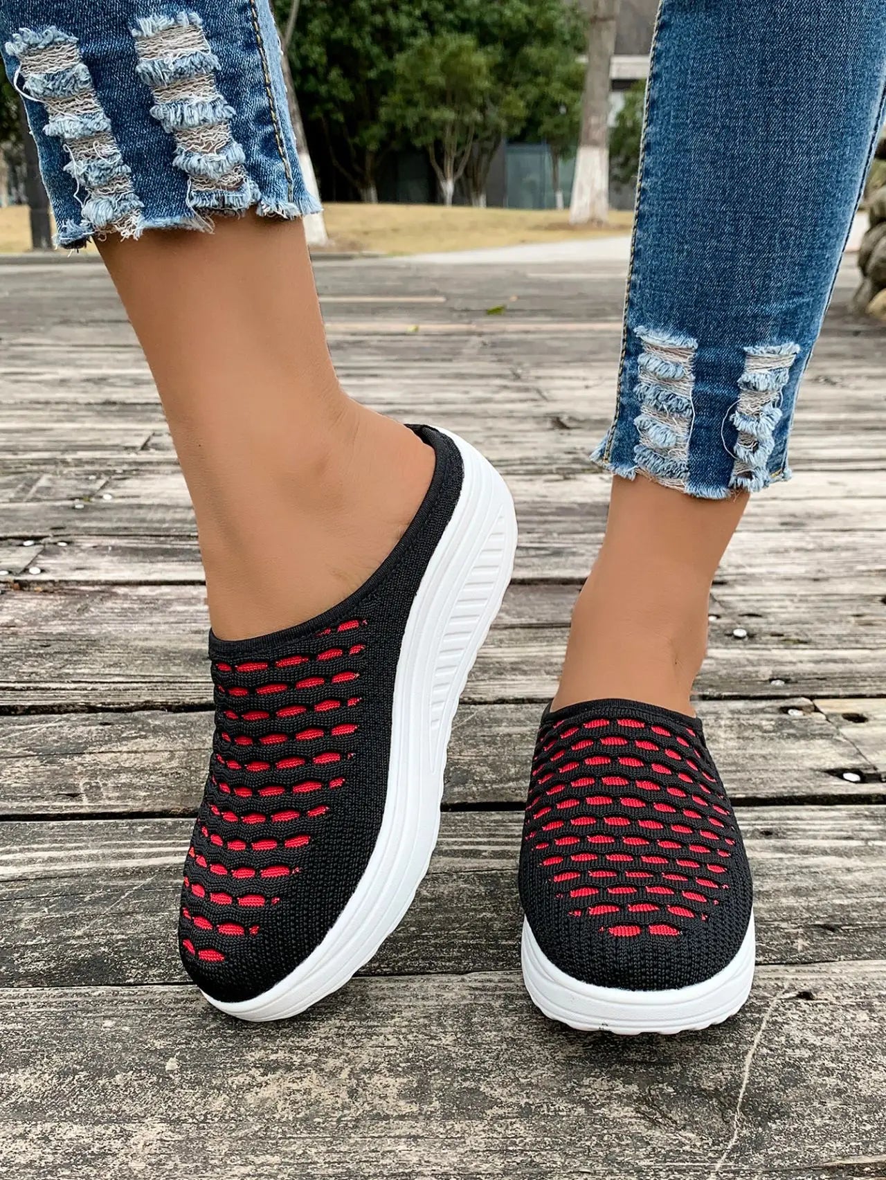 LIZAKOSHT  -  Low Shoes Woman  Cover Toe Massage Slippers House Rome Cotton Fabric Hoof Heels Rubber Slides Shoes Low Home Slippers Women'