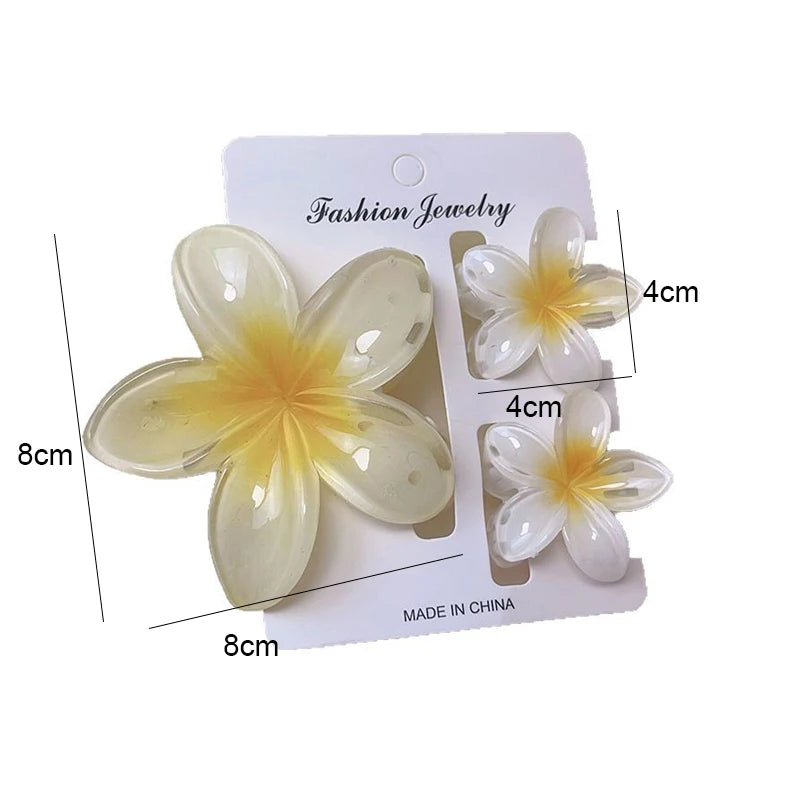 LIZAKOSHT  -  3pcs/set Flower Claw Clip Women Hawaiian Girl Hair Accessories Flower Ponytail Clip Clamp Barrettes Hairpin Summer Beach Jewelry