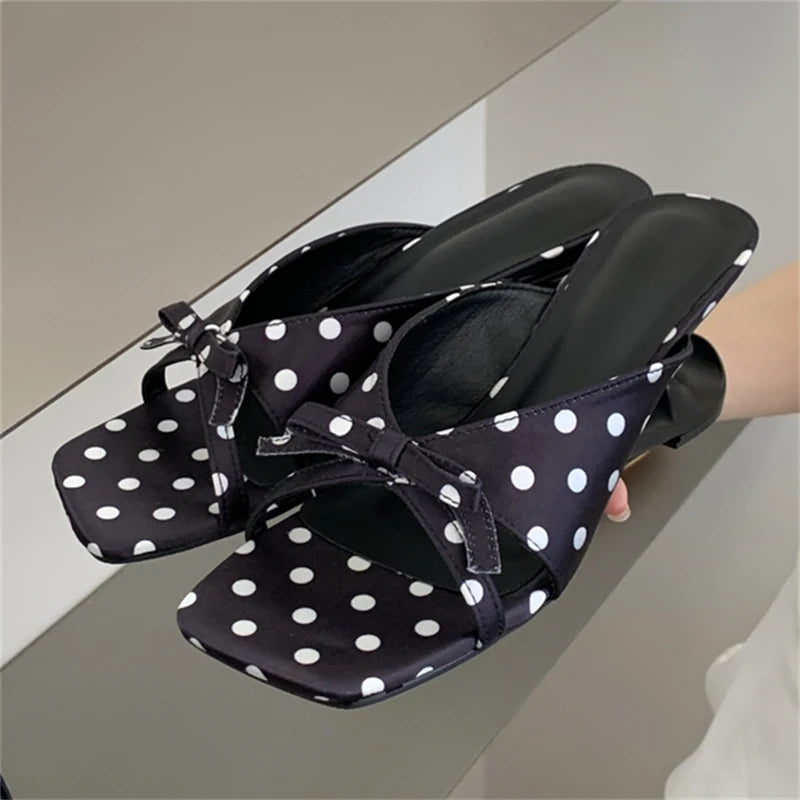 LIZAKOSHT  -  Summer Butterfly-kont Polka Dot Square Toe Women Slippers Fashion Design Hollow Strange Heels  Shoes
