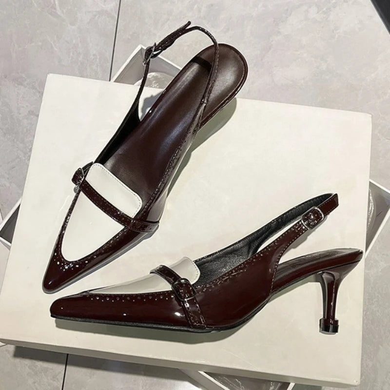 LIZAKOSHT  -  Elegant Kitten Heel Women Sandals Patent Leather Pointed Toe Mules Office Shoes Sexy Slingback Shoes Women Pumps Escarpins Femme