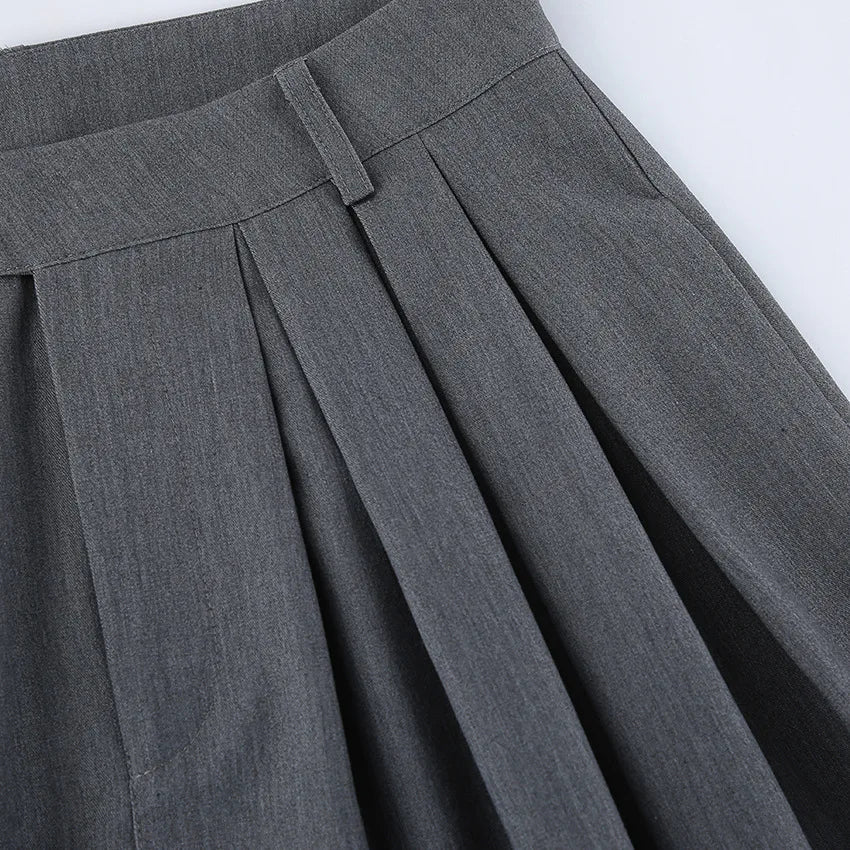 LIZAKOSHT  -  French Commuter Pleated Gray Suit Pants Women 2026 Autumn Street Wear Fashion Casual Loose Versatile Wide-leg Trousers